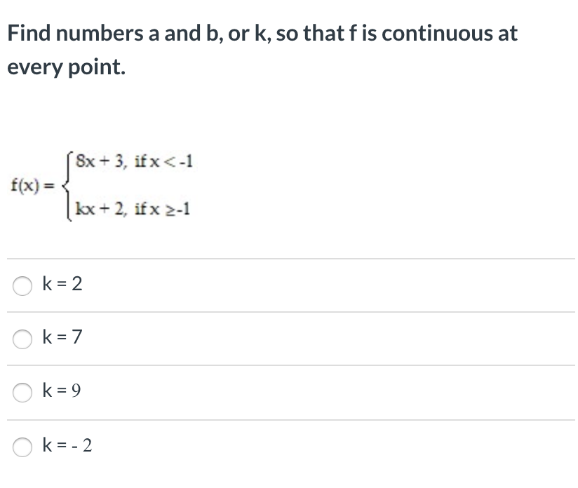 Solved Find Numbers A And B Or K So That Fis Continuous Chegg Com