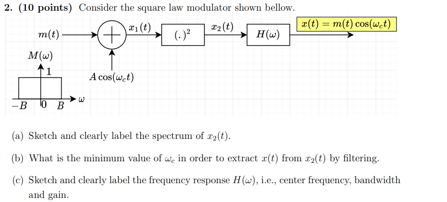 Solved 2 10 Points Consider The Square Law Modulator 0829