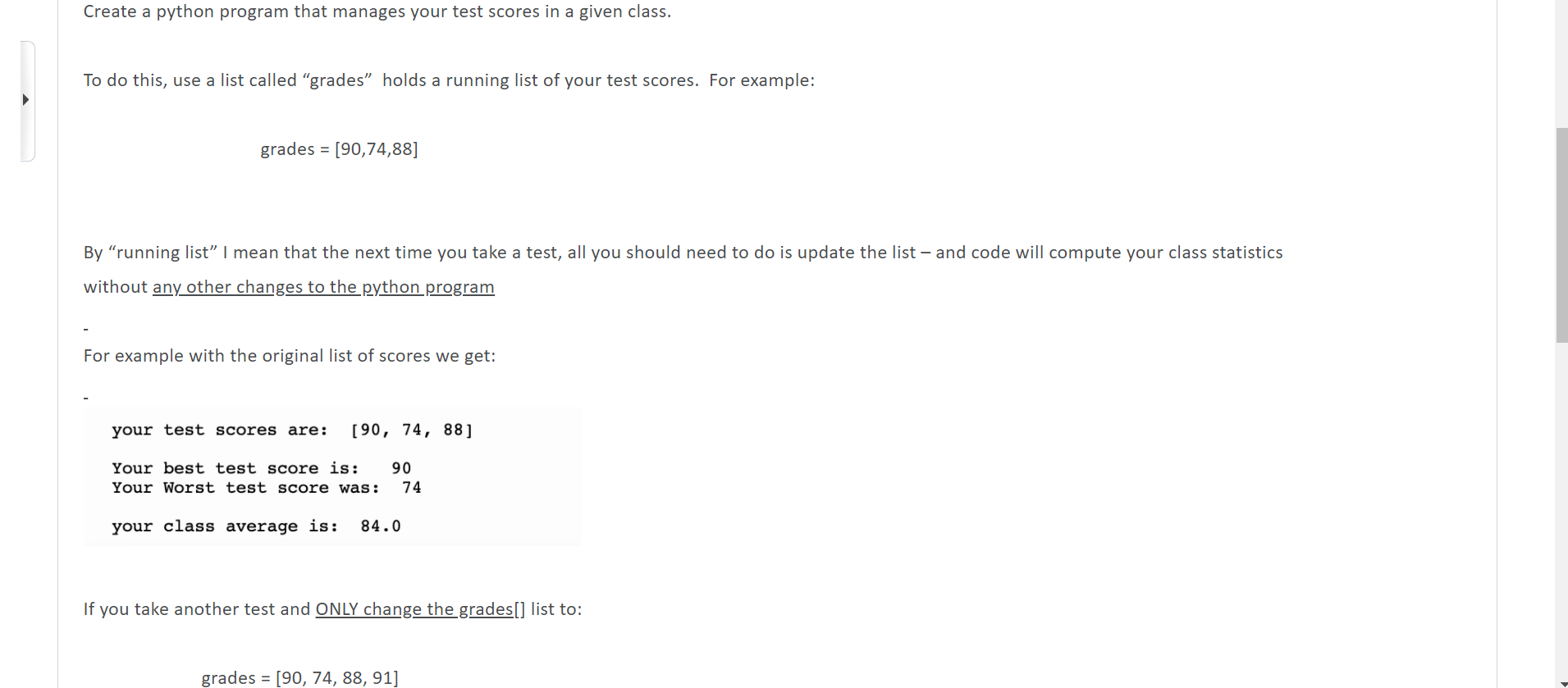 Solved Create a python program that manages your test scores | Chegg.com