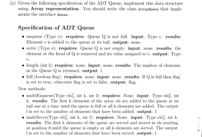 Solved (a) Given the following specification of the ADT | Chegg.com