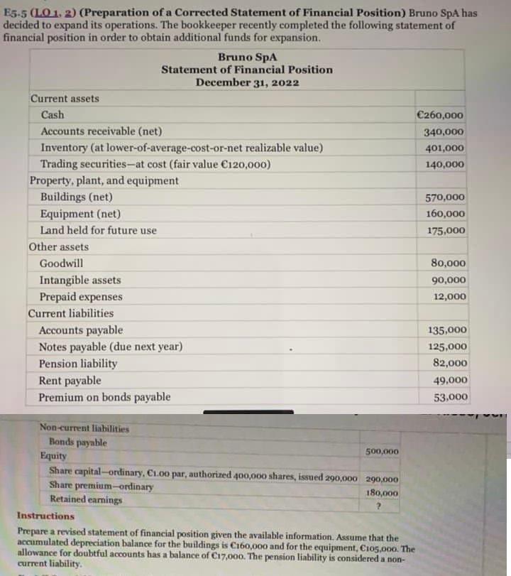 Solved E5-5 (L0.1.2) (Preparation of a Corrected Statement | Chegg.com