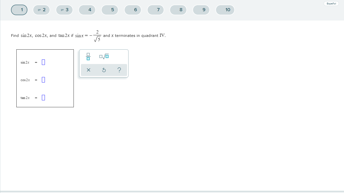 Espanol 2 3 Find Sin 2x Cos 2x And Tan 2x If Chegg Com