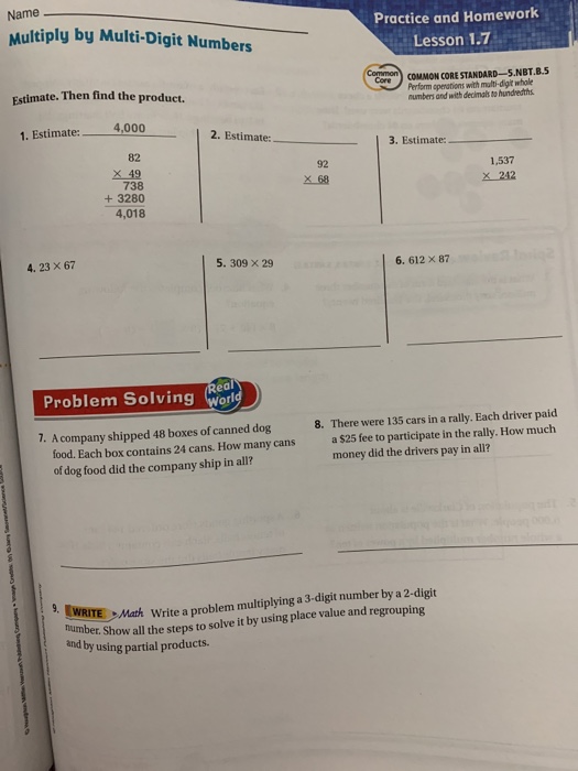 practice and homework lesson 9.7 answer key