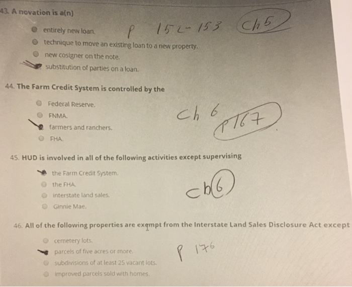 Solved 43. A novation is a(n) e entirely new loan. O