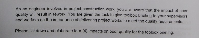 construction input’s problems that decrease its... Solved As an engineer involved in project construction work, | Chegg.com