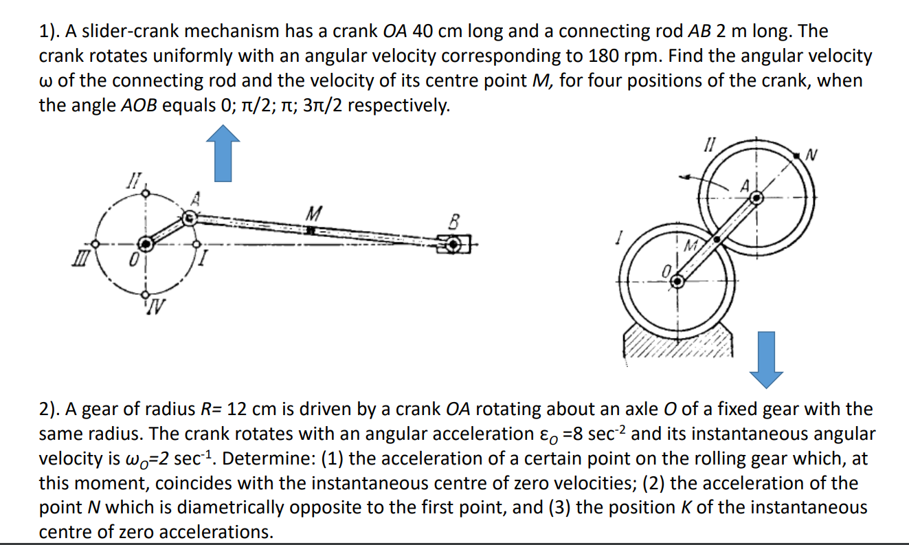 Solved 1). A slider-crank mechanism has a crank OA 40 cm | Chegg.com