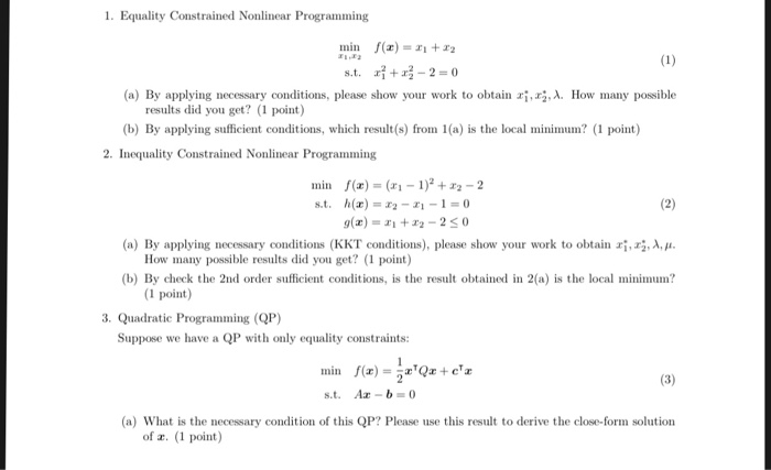 1. Equality Constrained Nonlinear Programming min | Chegg.com