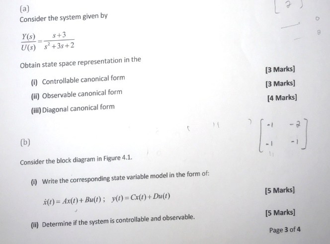 Solved (a) Consider the system given by U(s)Y(s)=s2+3s+2s+3 | Chegg.com