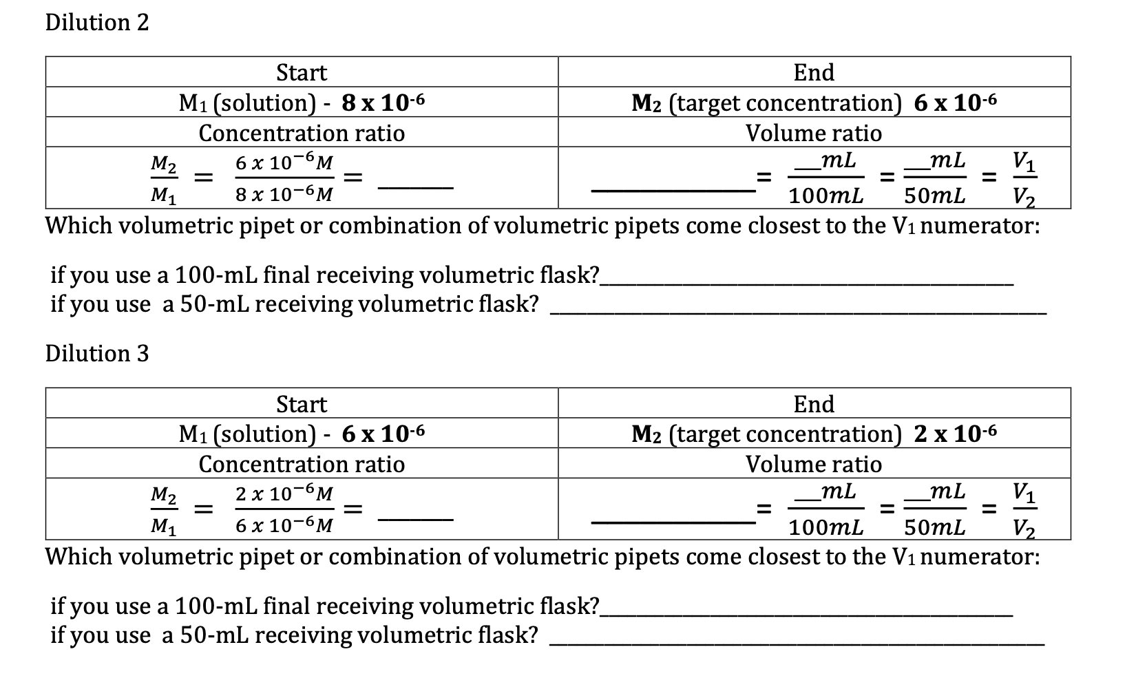 Solved Dilution 2 Which volumetric pipet or combination of