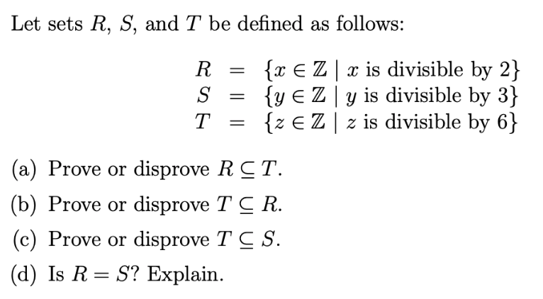 Solved Let sets R, S, and T be defined as follows: R S T = = | Chegg.com