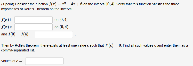 Solved (1 point) Consider the function f(x) = x² - 4x + 6 on | Chegg.com