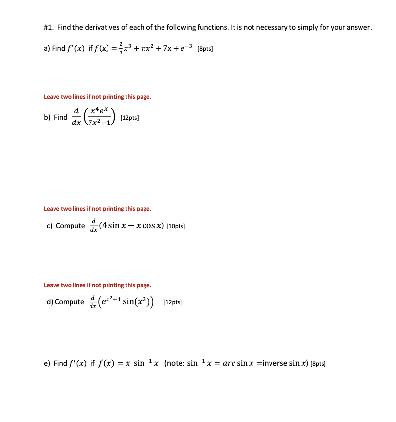 Solved #1. Find The Derivatives Of Each Of The Following | Chegg.com