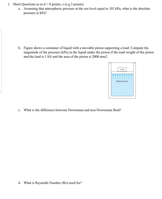 Solved 1. Short Questions (a to d = 8 points; e to g 3 | Chegg.com