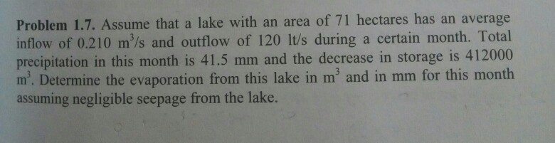 Lake Math Problem Solved Problem 1.7. Assume that a lake with an area of 71 | Chegg.com