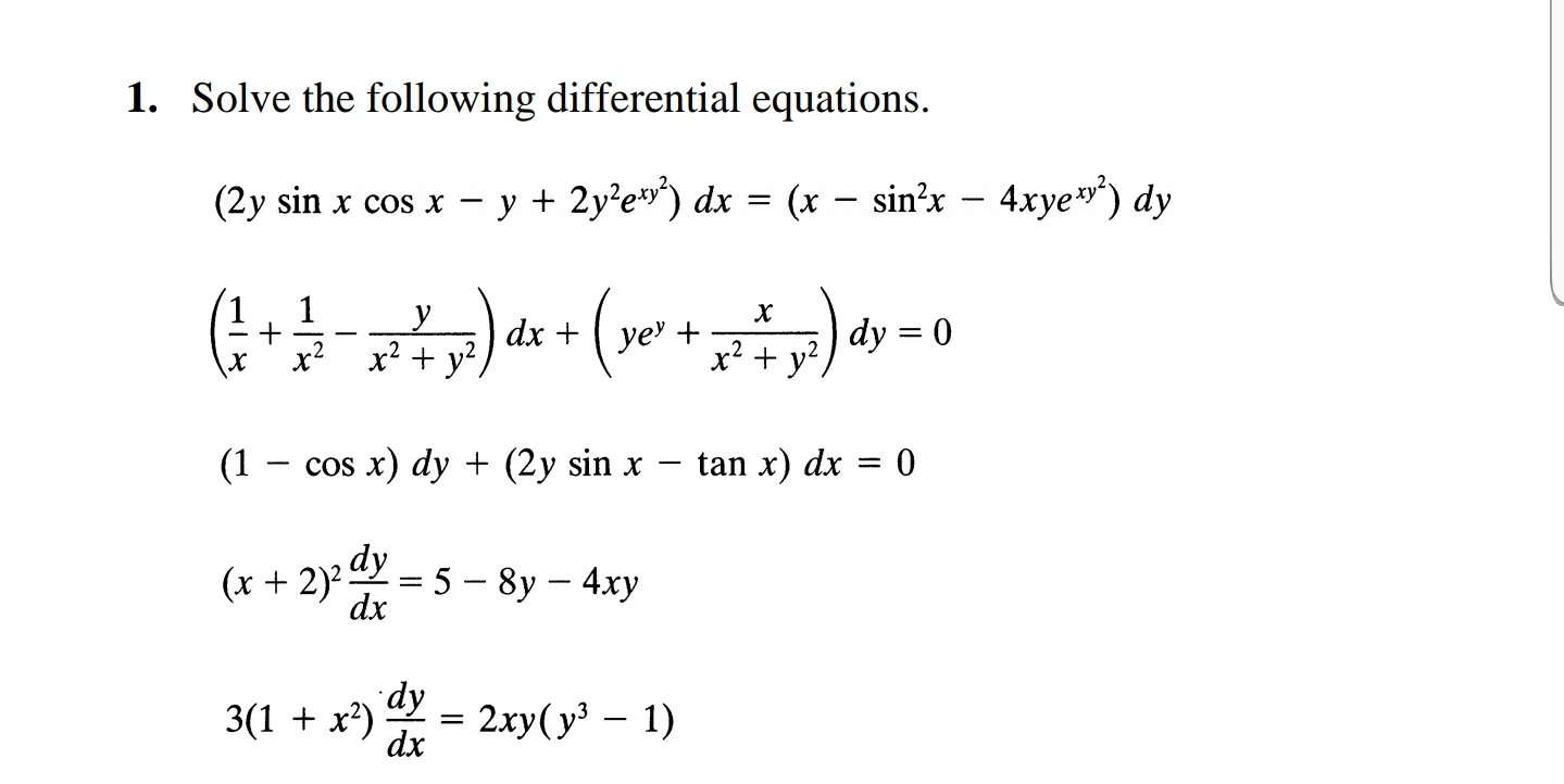 Solved 1 Solve The Following Differential Equations 2y Chegg Com