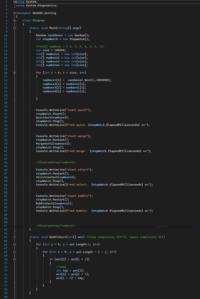 Bubble Sort in C# Console