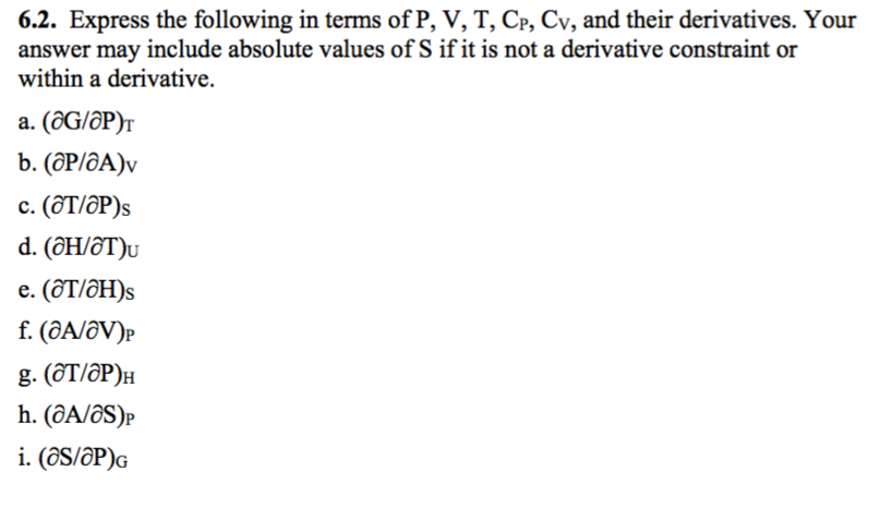 Solved 6 2 Express The Following In Terms Of P V T Cp Chegg Com