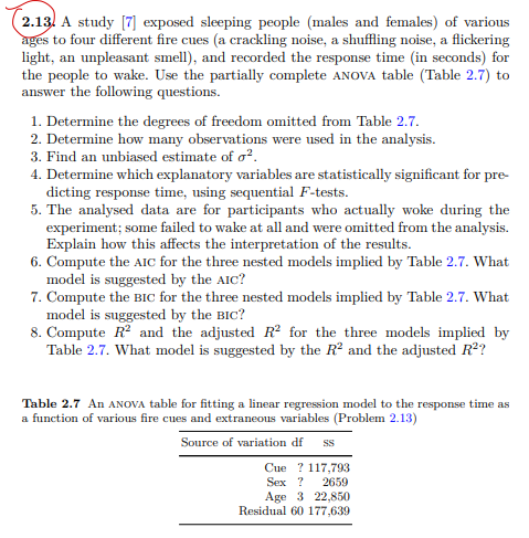 Solved 2.13. A study [7] exposed sleeping people (males and | Chegg.com