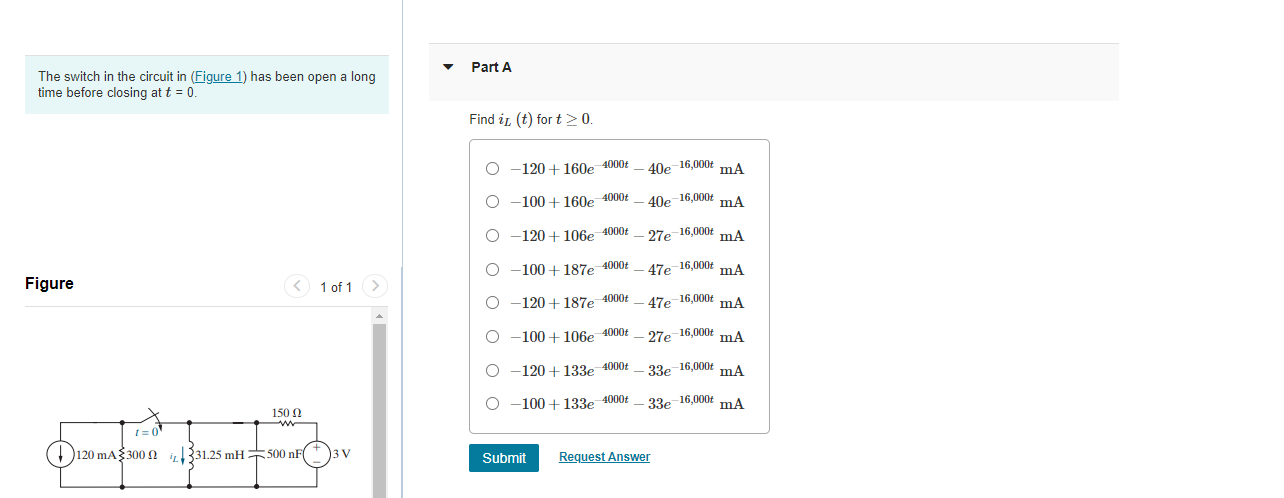 Solved The switch in the circuit in (Figure 1) has been open | Chegg.com