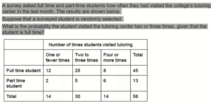 Solved A survey asked full time and part-time students how | Chegg.com
