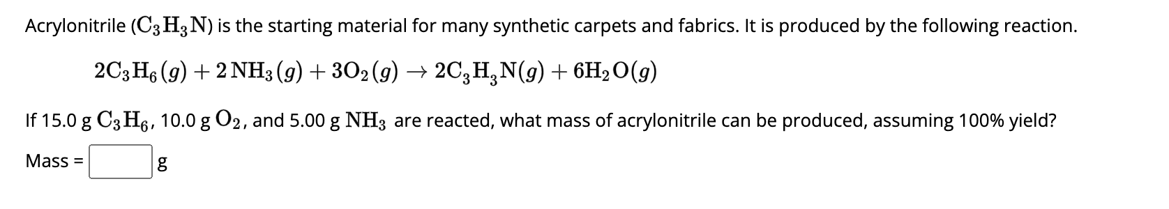 Solved Acrylonitrile (C3H3(N)) ﻿is the starting material for | Chegg.com