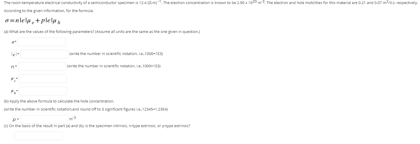 Solved The room temperature electrical conductivity of a | Chegg.com