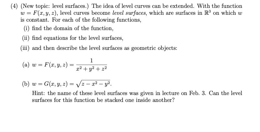 Solved W 4 New Topic Level Surfaces The Idea Of L Chegg Com