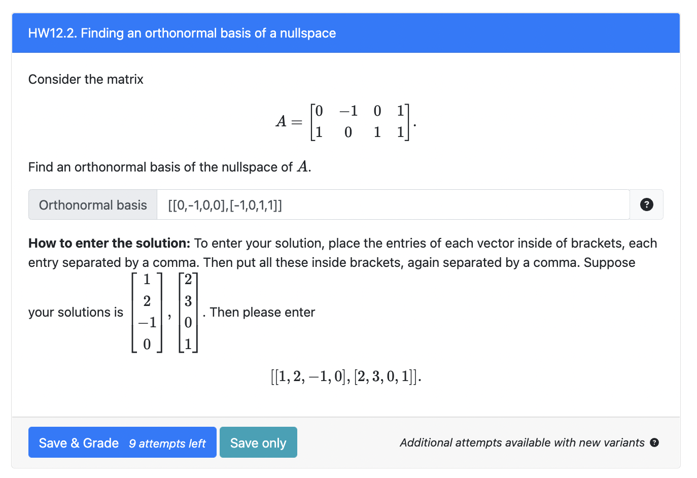 Solved HW12.2. Finding an orthonormal basis of a nullspace