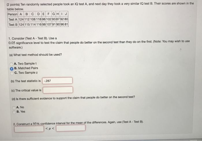 Solved (2 points) Ten randomly selected people took an 1Q | Chegg.com