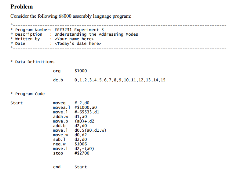 Solved Problem Consider the following 68000 assembly | Chegg.com