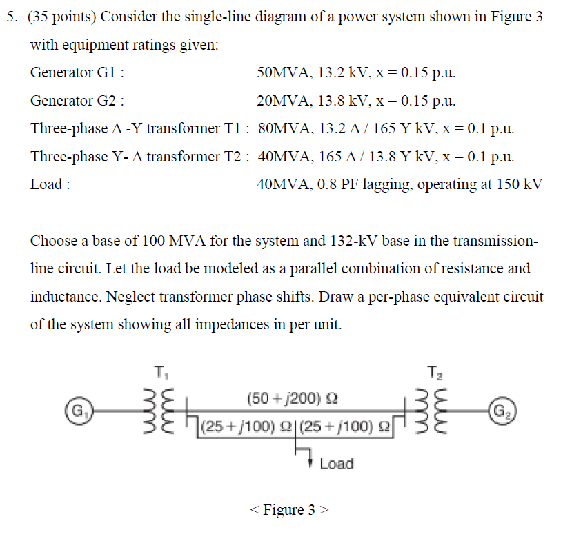 Solved 5. (35 points) Consider the single-line diagram of a | Chegg.com