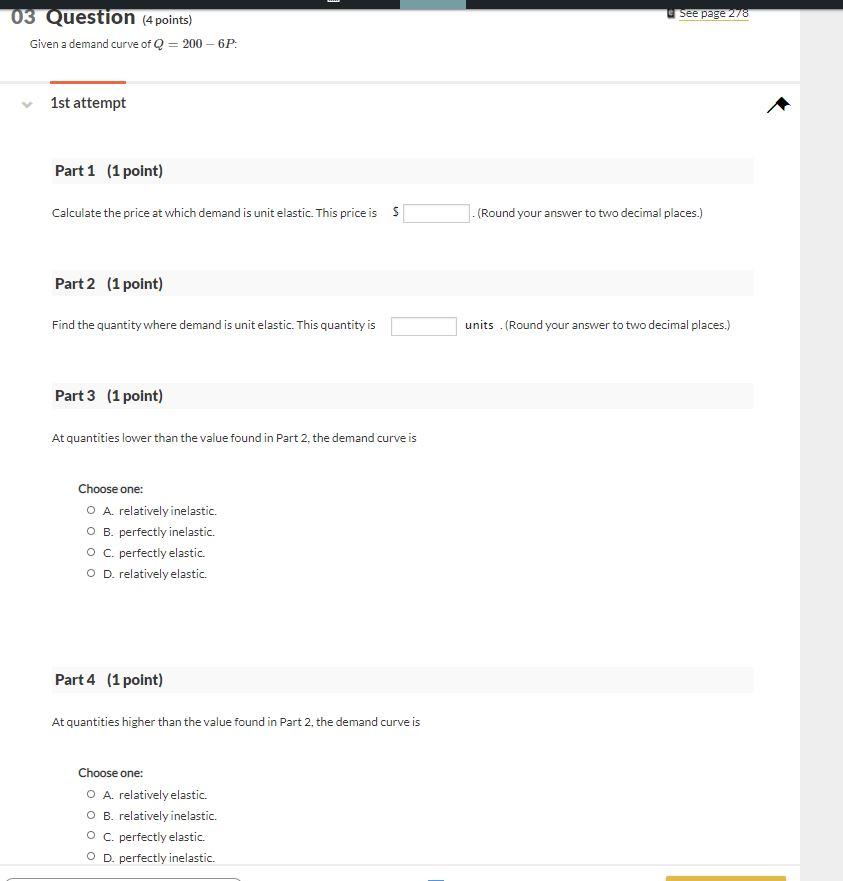 Solved See page 278 03 Question (4 points) Given a demand | Chegg.com