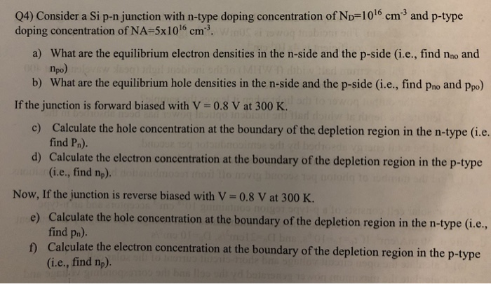 Solved Q4) Consider a Si p-n junction with n-type doping | Chegg.com