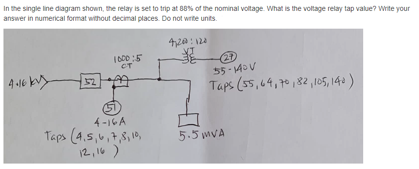 Solved In the single line diagram shown, the relay is set to | Chegg.com