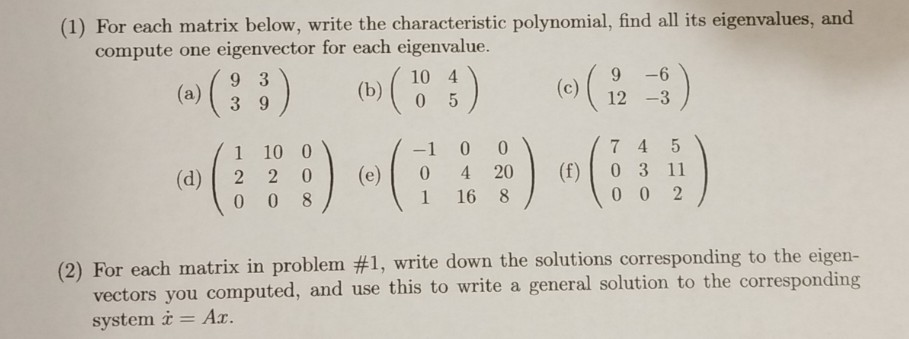 Solved (1) For each matrix below, write the characteristic | Chegg.com