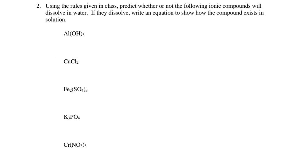 Solved Predict whether or not the following ionic compounds | Chegg.com