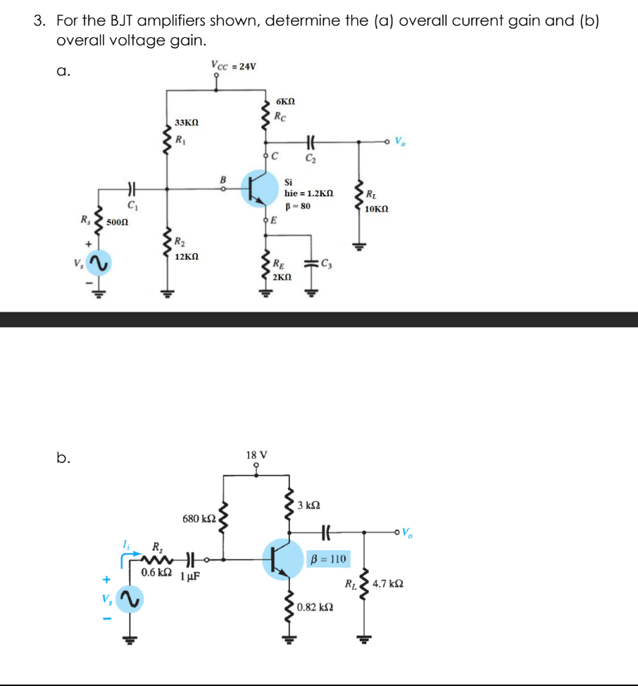 Solved For The BJT Amplifiers Shown, Determine The (a) | Chegg.com