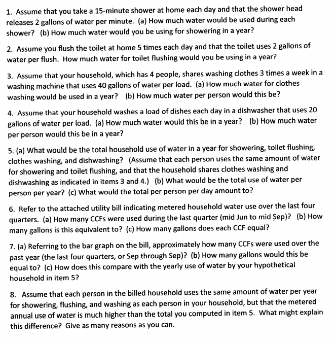 Solved 1. Assume that you take a 15minute shower at home