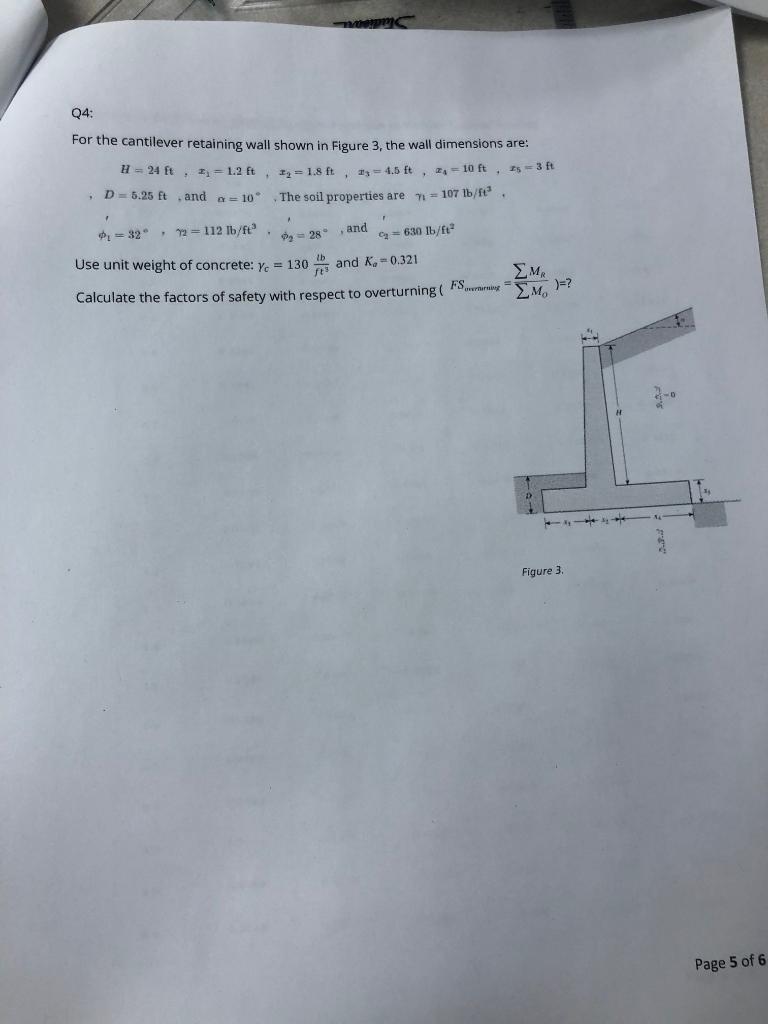 Solved For the cantilever retaining wall shown in Figure 3, | Chegg.com