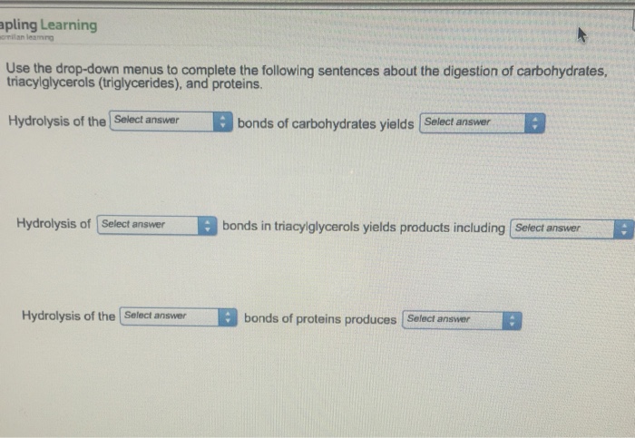 Solved pling Learning Use the drop-down menus to complete | Chegg.com