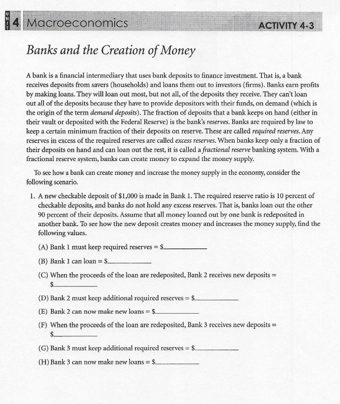 Solved Z 4 Macroeconomics ACTIVITY 43 Banks and the