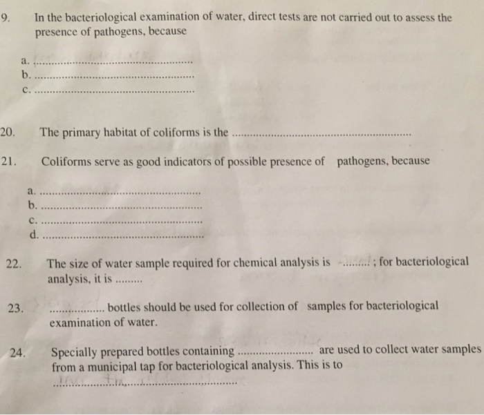 Solved 9. In the bacteriological examination of water,