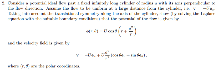 2. Consider a potential ideal flow past a fixed | Chegg.com