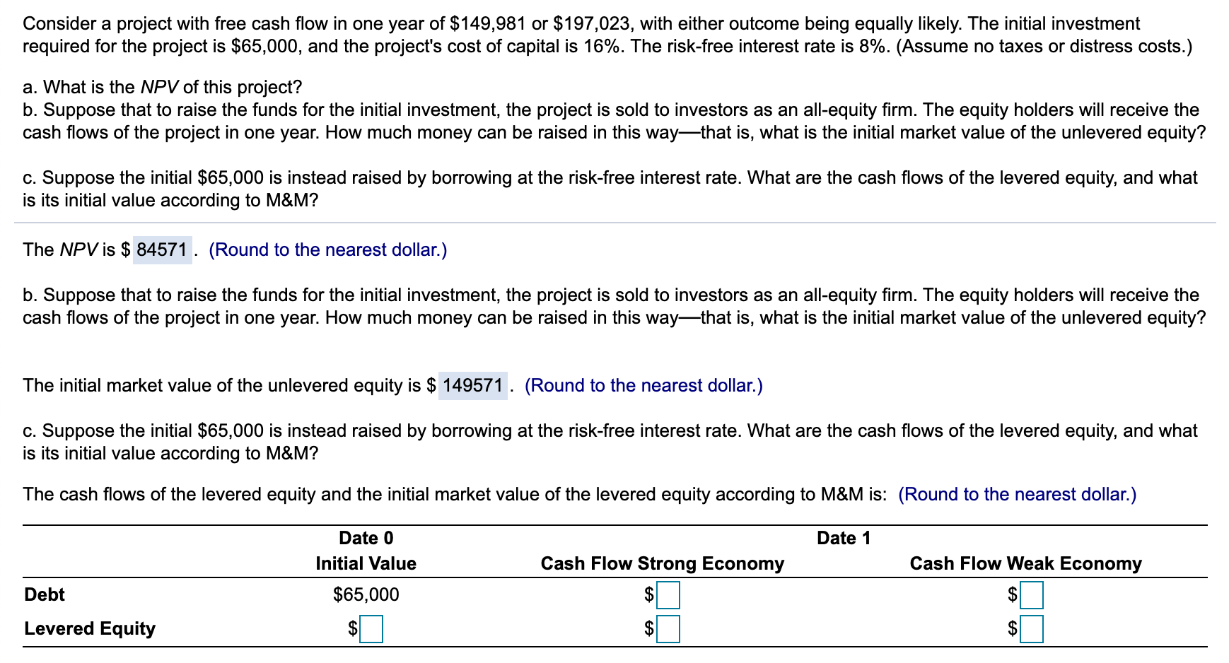 Solved Consider A Project With Free Cash Flow In One Year Of | Chegg.com