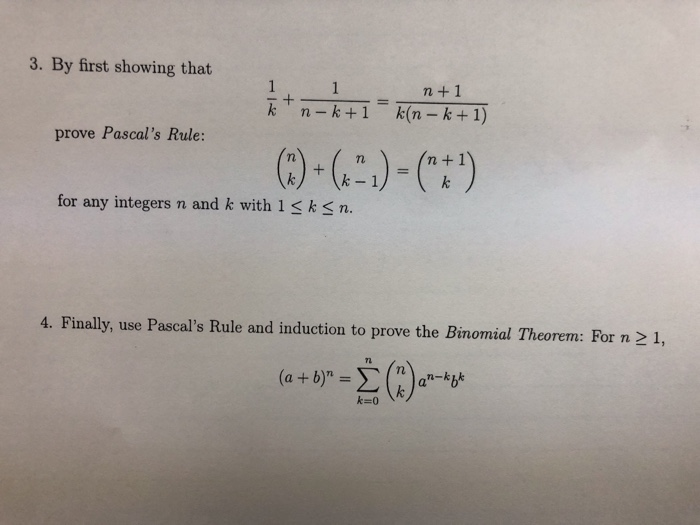 Solved 3. By first showing that - = n-k+1 k(n-k+1) prove | Chegg.com