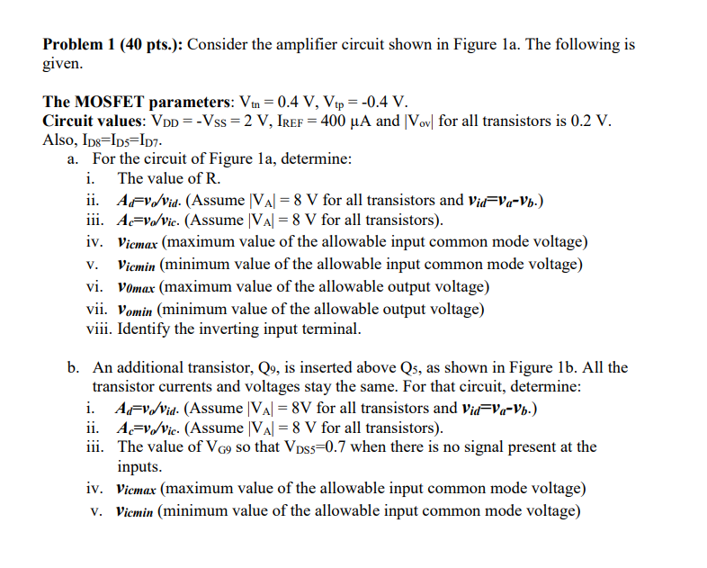 Solved Problem 1 (40 pts.) Consider the amplifier circuit