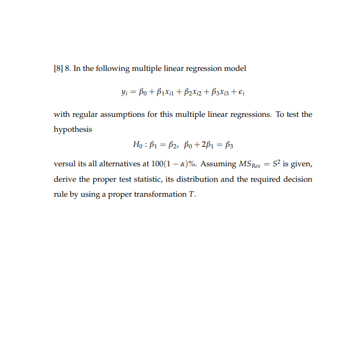 Solved [8] 8. In The Following Multiple Linear Regression | Chegg.com