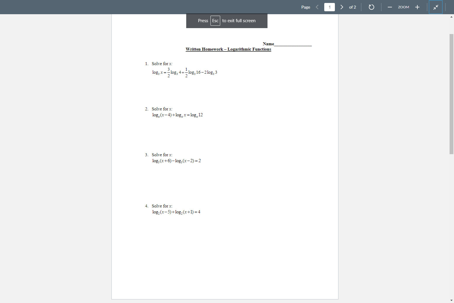 Solved 1. Solve For \\( X \\) : \\[ \\log _{b} | Chegg.com