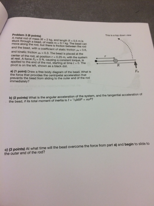 Solved A metal rod of mass M = 2kg, and length R = 0.5 mis