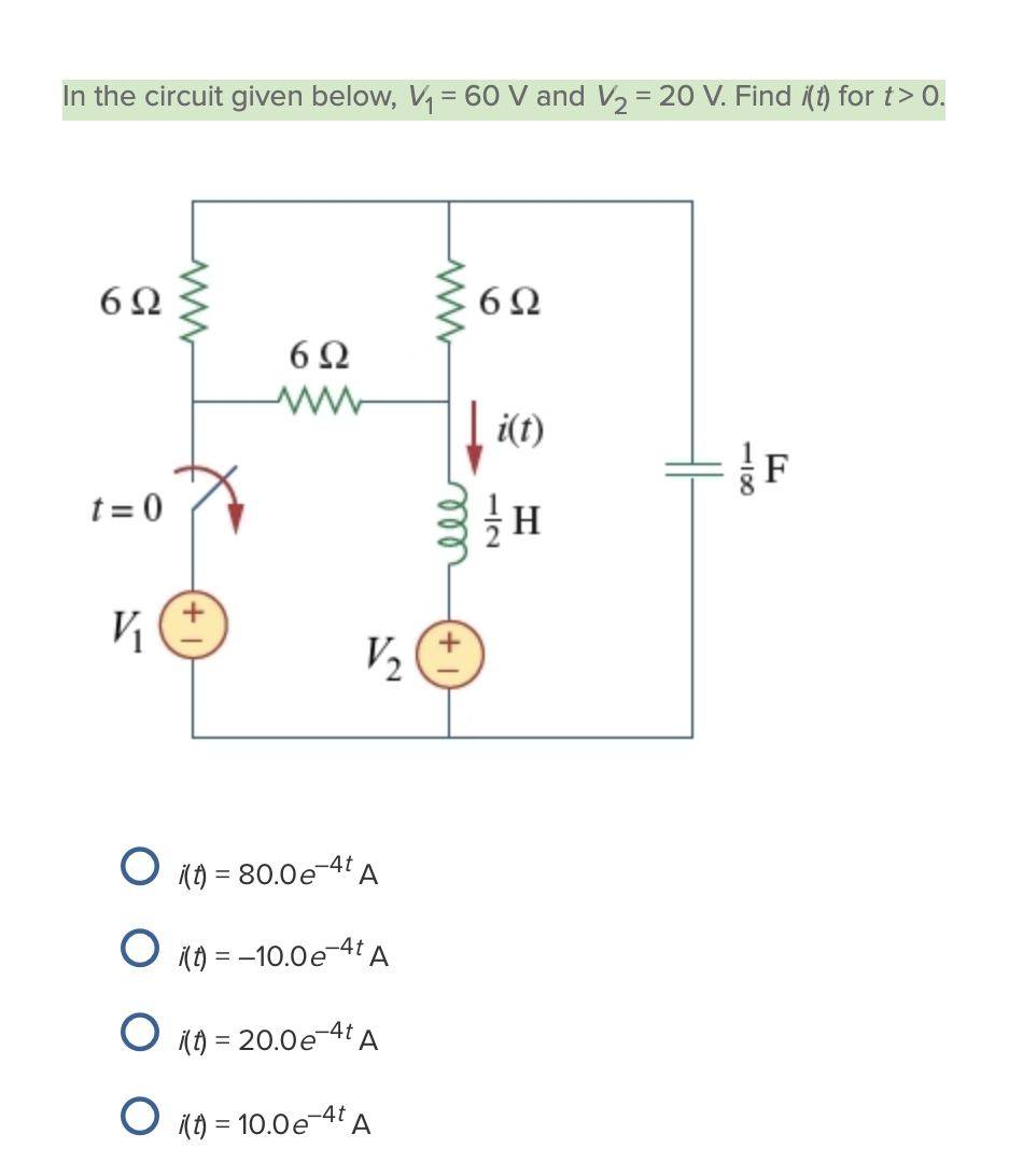 Solved In the circuit given below, V1 = 60 V and V2 = 20 V. | Chegg.com